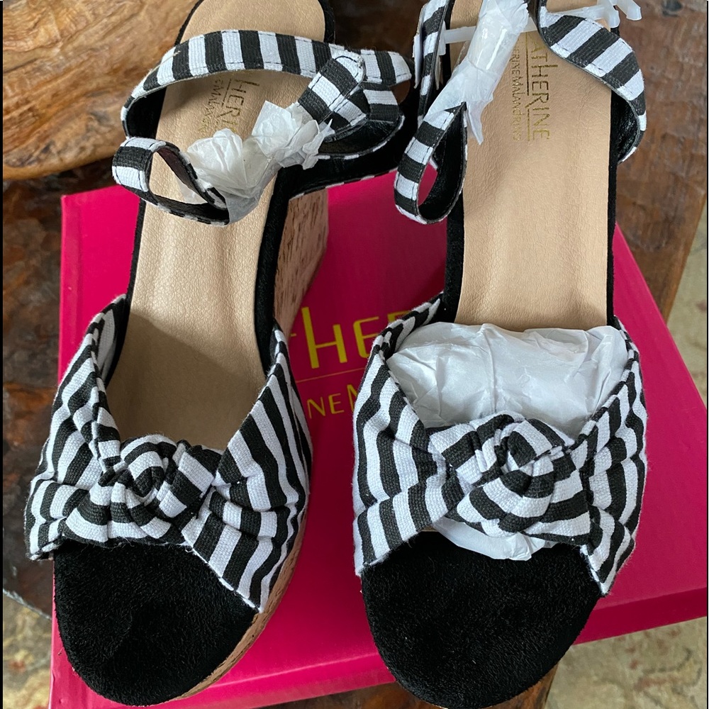 CATHERINE by Catherine Malandrino Sandal in black and white pin stripe